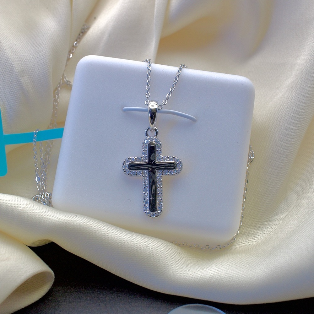 Elegant Silver and Black Cross Necklace
